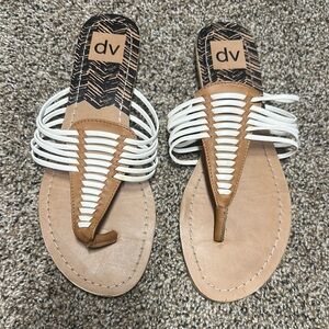 DV by Dolce Vita Tan and White Sandals with T-Strap Design